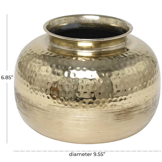 7" Gold Aluminum Brushed Vase with Hammered Top